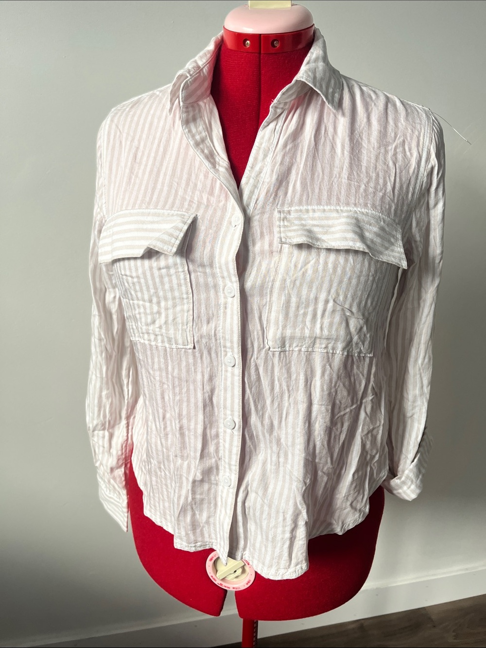 Light Beige Striped Button-Up Shirt - Women